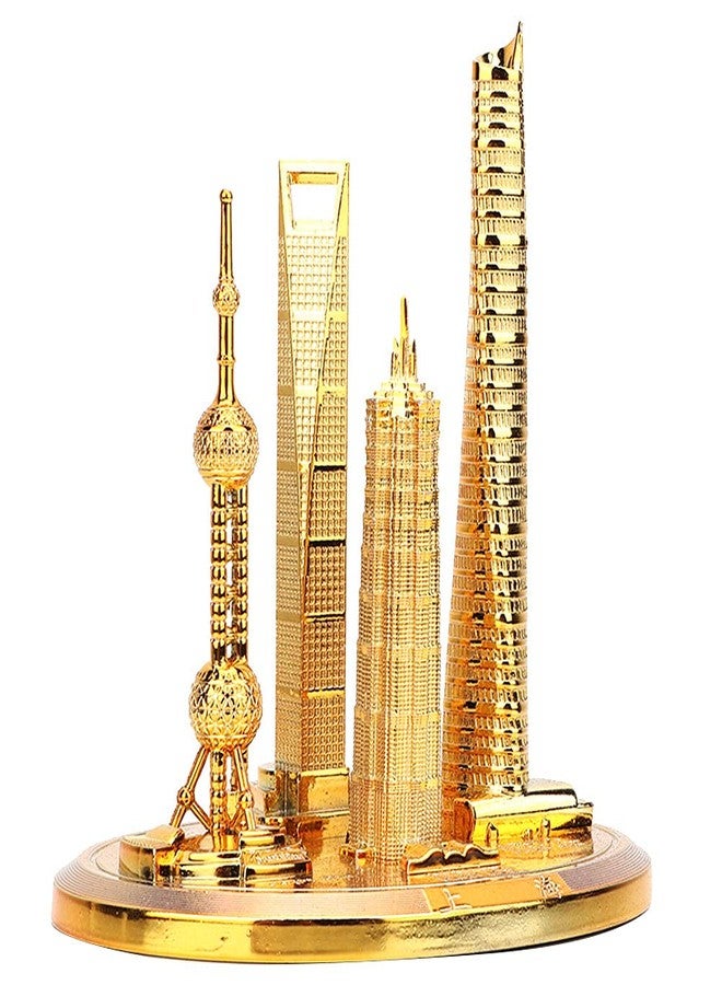 Marhynchus Shanghai Oriental Pearl Tower Model Vintage Bronze Global Financial Center Souvenir for Office and Bedroom Decorations Small Size (Golden - Small) - Image 5